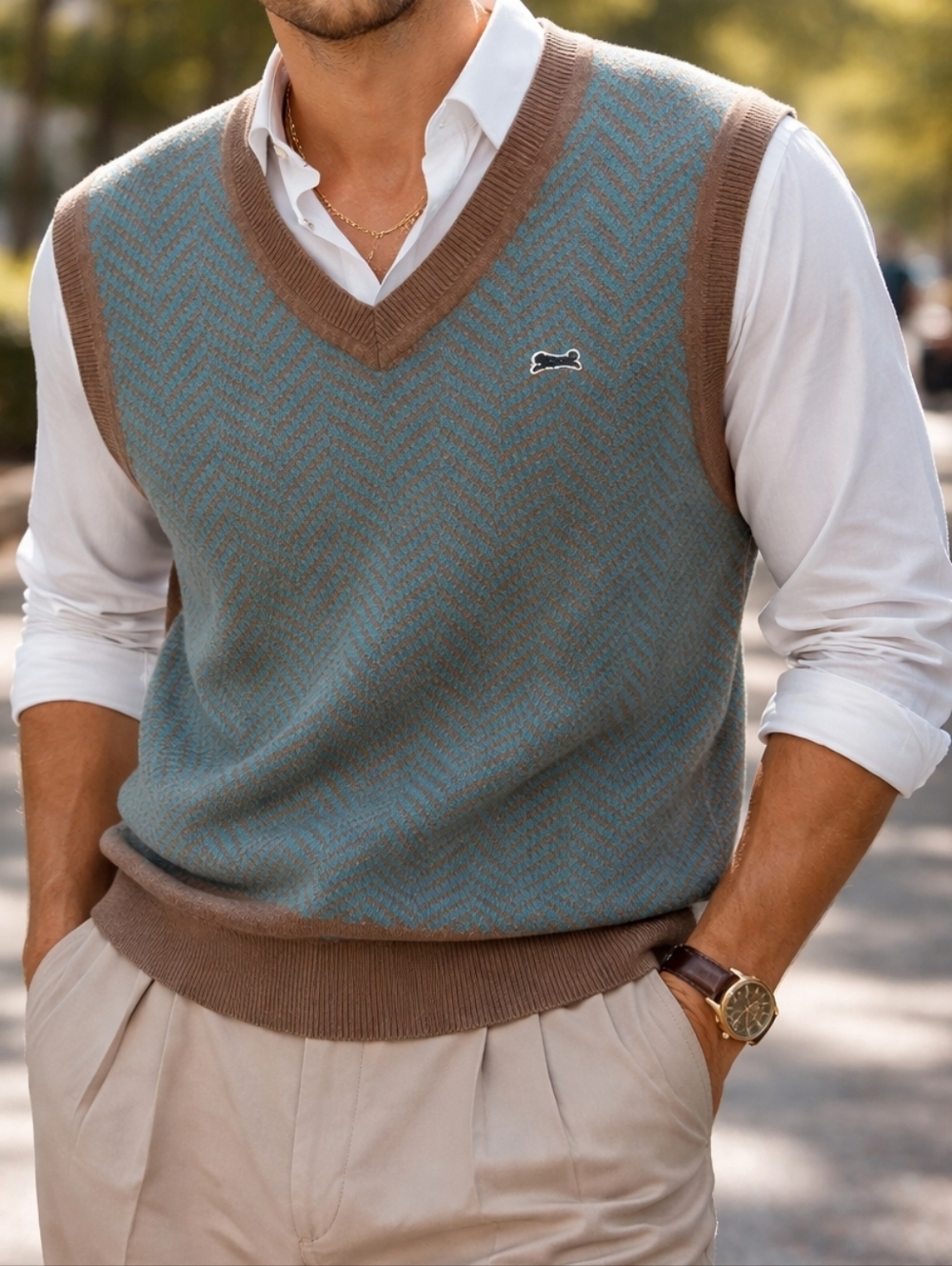 Le Tigre 100% Cotton Teal Brown Knit Sweater Vest | Preppy Golfcore Retro